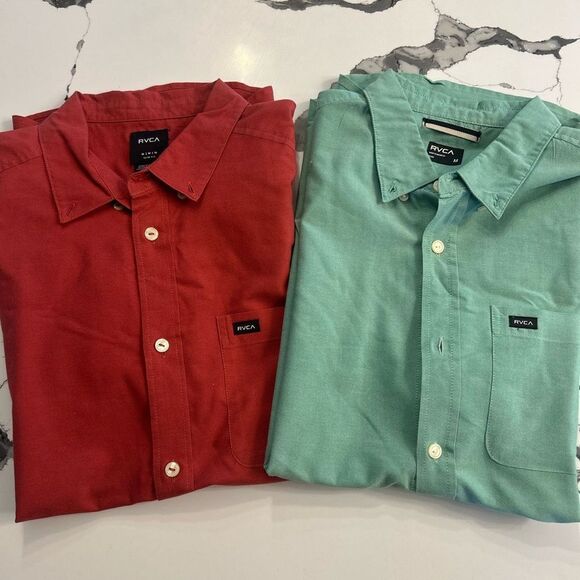 RVCA Casual Button Down Shirts in Red and Green - Picture 1 of 6